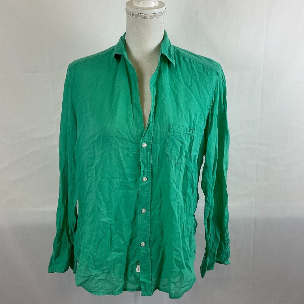 Frank & Eileen Blouse S Emerald Green Button Front Long Sleeve Pocket